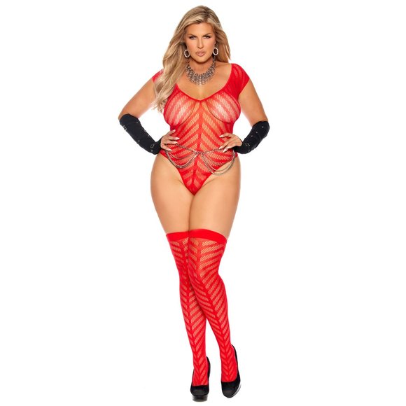 Crochet Chevron Striped Teddy and Thigh High Stockings Set - Picture 8 of 9